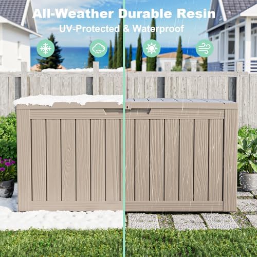 EasyUp 150 Gallon Resin Deck Box, Waterproof Outdoor Storage Box, Grey - Image 5