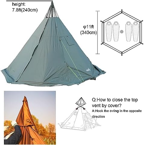 4 Season Waterproof Teepee Tent Yurt with Stove Jack for Adult Camping Hiking, Height 7.8FT/240CM - Image 2