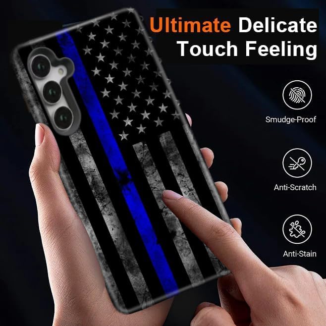 Compatible for Samsung Galaxy S25 FE 5G Case, Dual Layer Heavy Duty 2 in 1 Shockproof Protective Phone Case,Blue Line American Police Flag