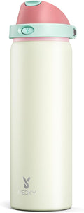 32 oz Insulated Water Bottle with Straw: Meoky Stainless Steel Metal Water Bottle with 2-in-1 Lid - Leak Proof, Cold for 24 Hours, Protective Silicone Base, BPA-Free for Sports Gym, Cream