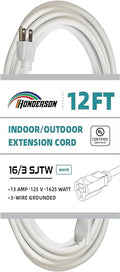 Indoor Outdoor Extension Cord Weatherproof, UL Certified, 16 Gauge 12FT White 3 Prong Heavy Duty, 16/3 SJTW 13A Power Cord for Outdoor Lights, Appliances, Lawn