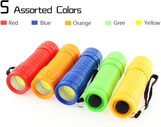 Whaply 6-Pack Small Mini Flashlight Set, 5 Colors, COB LED Handheld Flashlight with Lanyard,18-Pack AAA Battery Included for Kids/Night Reading/Party/Camping/Emergency/Hunting