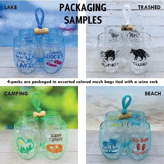 Wine-Oh! Set of 4 Shatterproof Designer 16 oz Plastic Wine Glasses MADE in the USA (GEORGIA BULLDOGS)
