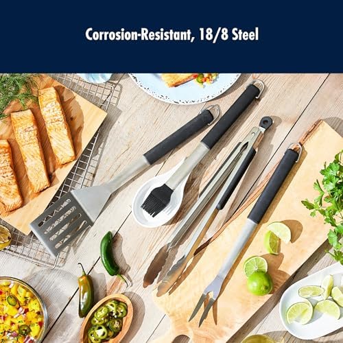 HENCKELS BBQ Grill Tool Set, 4-Piece Stainless Steel Barbecue Accessories with Spatula, Tongs, Fork & Basting Brush, Heavy Duty Outdoor Grilling Kit for Camping, Tailgate & Backyard Cooking - Image 3