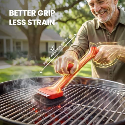 ThermoMaven Bristle-Free BBQ Grill Brush - No Wire Risk Steam Cleaner Removes Burnt Grease Fast - 17" Cool-Touch Handle, Scraper & 3 Replaceable Heads for Gas, Charcoal & Cast Iron - Image 5