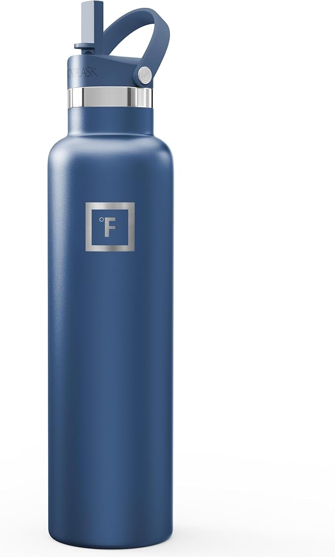 IRON °FLASK Camping & Hiking Hydration Flask with Straw, Narrow Mouth Insulated Stainless Steel Sports Water Bottle - Twilight Blue 24 oz - Straw (1 Lid)