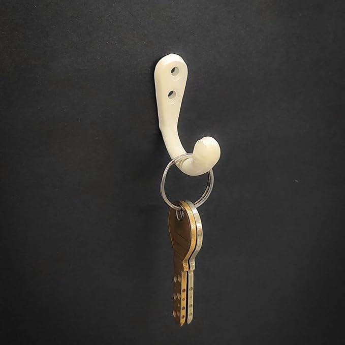 FAPBADRI Multipurpose Hooks, Used to Hang Clothes, Bags, Coats, Curtain Hold Backs, Keys, Colour - Ivory, Material - Aluminium, Screws and Wallplugs Included, Pack of 4 Pieces