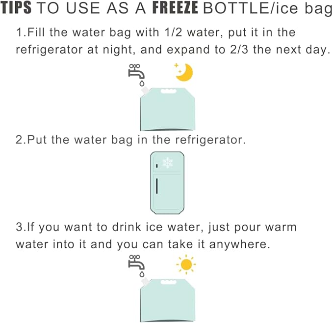 Soddeph Collapsible Water Container Bag, BPA Free Food Grade Clear Plastic Storage Jug for Sport Camping Riding Mountaineer,Freezable, Food Grade (8-pack-2.6Gal)