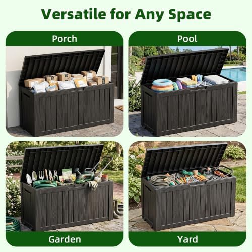 EasyUp 165 Gal Waterproof Deck Box, Lockable Outdoor Storage Boxes, Black - Image 5