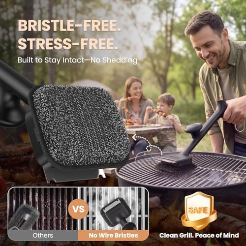 ThermoMaven Bristle-Free BBQ Grill Brush - No Wire Risk Steam Cleaner Removes Burnt Grease Fast - 17" Cool-Touch Handle, Scraper & 3 Replaceable Heads for Gas, Charcoal & Cast Iron - Image 3