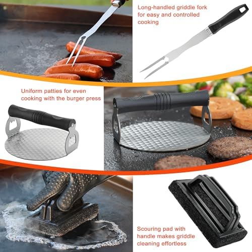 DY DECENT FAMILY 39PCS Griddle Accessories Kit, Flat Top Grill Accessories Set for Outdoor Barbecue. Griddle Tools Set with Basting Cover, Spatula, Scraper, Burger Press, Tongs and Cleaning Kit - Image 5