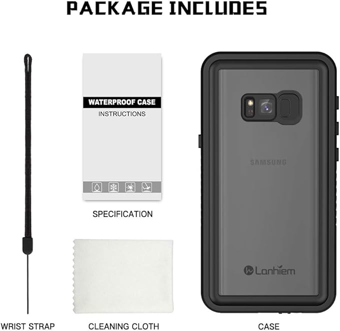 Lanhiem for Samsung Galaxy S8+ Plus Case, IP68 Waterproof Dustproof Case with Built-in Screen Protector, Rugged Full Body Shockproof Protective Phone Cover for Galaxy S8 Plus (Black)