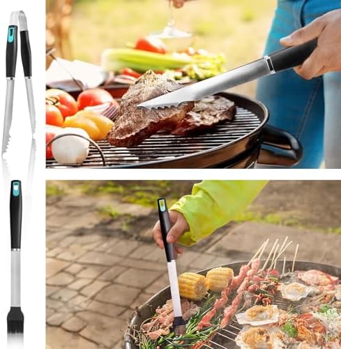 5-Piece Grill Tools Set, Heavy Duty BBQ Utensils with Extra Tough Wire Brush, Spatula, Tongs, Fork & Basting Brush – Outdoor Grilling Accessories & Gifts for Men Dad (Camping, Backyard) - Image 4