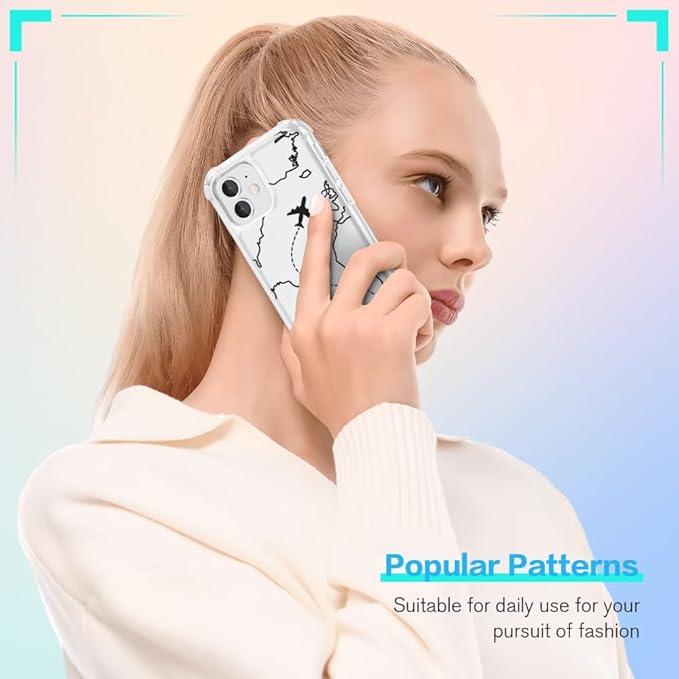 FANXI Minimalist Airplane Travel Map Phone Case Compatible with iPhone 11 (6.1 Inch) - Shockproof Clear Soft TPU Protective Cover with Airplane Design for Women Men and Girls