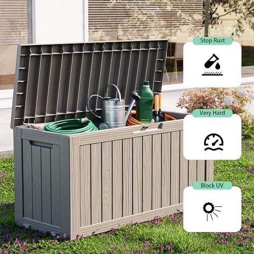 EasyUp 150 Gallon Resin Deck Box, Waterproof Outdoor Storage Box, Grey - Image 2