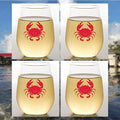 Set of 4 Shatterproof Designer 16 oz Plastic Wine Glasses MADE in the USA (RED CRAB)