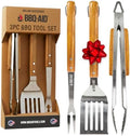 3 piece BBQ Grilling Accessories Set - BBQ Tongs Spatula Fork Set - Heavy Duty Stainless Steel Barbecue Grill Tools with Solid Hard Wood Handles Great Gift Set by BBQ-AID