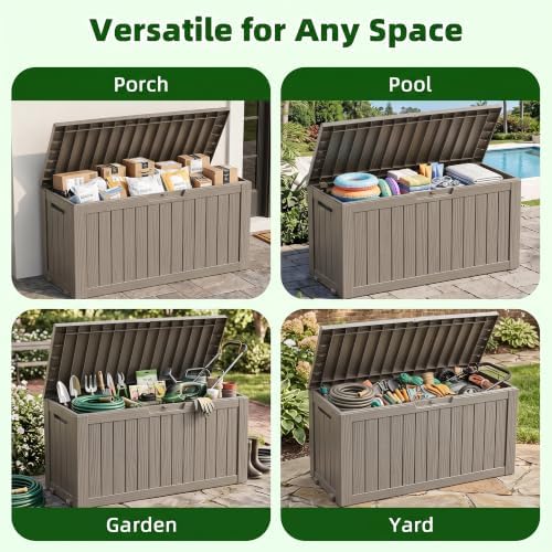 EasyUp 165 Gal Resin Deck Box, Waterproof Lockable Outdoor Storage, Grey - Image 5