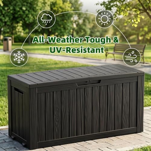 EasyUp 165 Gal Waterproof Deck Box, Lockable Outdoor Storage Boxes, Black - Image 3