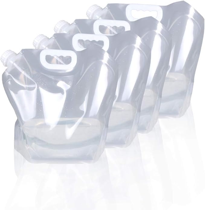 Soddeph Collapsible Water Container Bag, BPA Free Food Grade Clear Plastic Storage Jug for Sport Camping Riding Mountaineer,Freezable, Food Grade (4-pack-2.6 Gal)