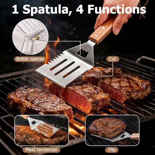 5-Piece BBQ Tools Set with Bamboo Case, Wooden Handle Stainless Steel Grill Accessories for Outdoor Cooking,Camping and Barbecue - Image 5