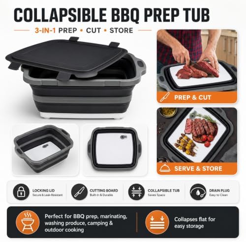 NCA - BBQ Set | BBQ Prep Tub 4gallon, BBQ Blanket, 21" Meat Resting Bag, Insulated Triple Layer | Foldable Cutting Board, Drain Plug - Image 3