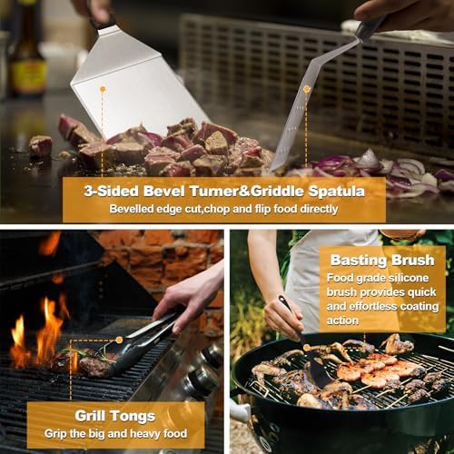 Terlulu Griddle Accessories Kit, 28 PCS Flat Top Grill Accessories for Blackstone and Camp Chef, Metal Spatula Set with Burger Press, Melting Dome, Tongs, Scraper, Carry Bag for Outdoor Grilling BBQ - Image 6