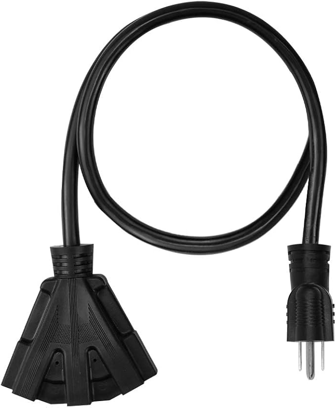 1 FT 12/3 Outdoor Extension Cord, Heavy Duty 3-Outlet SJTW Indoor/Outdoor Three-Prong Power-Cord 12-Gauge Grounded 15-Amp 1875 Watts