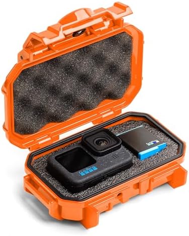 Evergreen Dry Box Tech Organizer – For Camera, Cables, Hard Drives, Memory Cards, Keys, Compatible with GoPro, Airtags (Small, PROFoam, Orange) by EvergreenCases