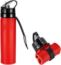 Collapsible Water Bottles 20oz, Odorless BPA-Free Silicone, Leak-Proof Foldable Reusable Bottle - Perfect for Cruise Travel Sports Gym Hiking Camping Cycling - Red