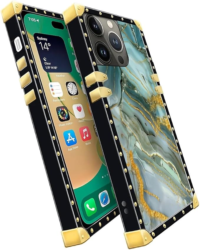 Compatible with iPhone 14 Pro Case, Golden Texture Marble Veining Luxury Golden Decoration for Girl Women Soft TPU Shockproof Protective Hard PC Back for iPhone 14 Pro