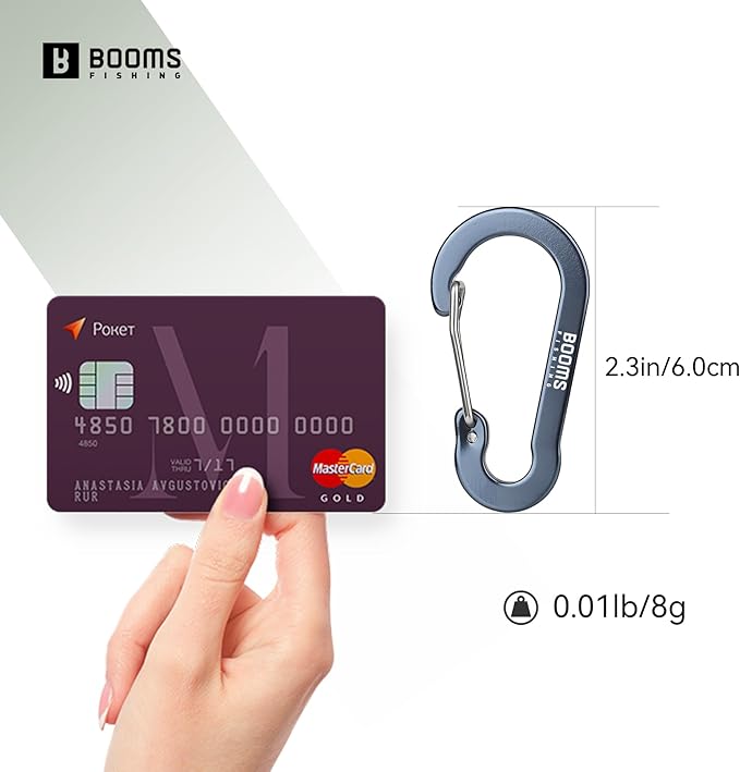 Booms Fishing CC5 Multi-Use Carabiner Clips, 10 Pack 2.3"/ 3.1" Caribeener Clips, Mini Keychain Caribeaner Clip, Aluminum D Ring Carabiners