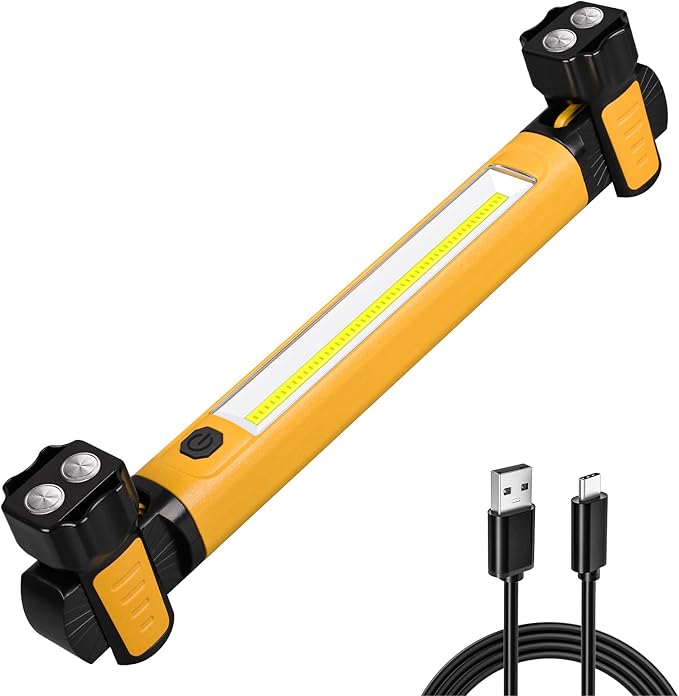 Work Light, 2500LM Bright LED Work Lights, 5200mAh Rechargeable Magnetic Underhood Work Light Bar with Hooks, Cordless Portable Work Lights for Mechanics for Car Repairing/Garage/Workshop/Emergency