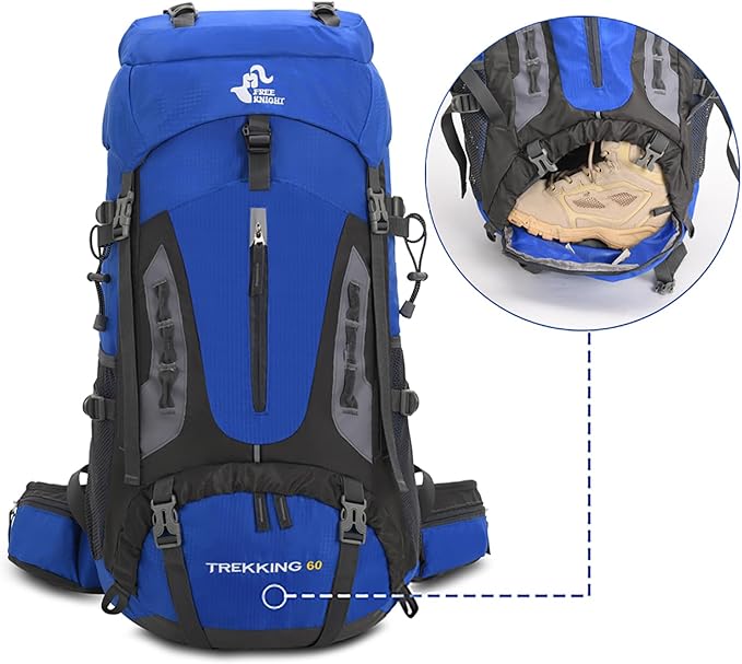 Bseash 60L Hiking Camping Backpack with Rain Cover, Waterproof Large Capacity Outdoor Sport Travel Daypack Climbing Touring (Navy Blue)