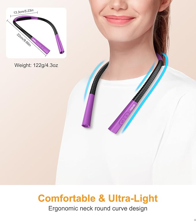 Gritin Book Light, Eye Caring 4-Color & 5-Brightness Neck Light Reading Light- Stepless Dimming,30-min Timer,80+ Hrs Runtime,Bendable Round Neck Design, Lightweight for Reading-Dark Purple