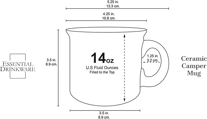 14oz Ceramic Campfire Coffee Mug (Set of 4), Green with Speckled Finish - Durable Thick Walled Camping Style Cup for Outdoors or Home
