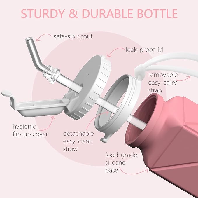 BEAUTAIL Collapsible Water Bottles with Straw 20.6oz, Silicone Foldable Portable Water Bottle, BPA-Free, Leakproof Reusable for Travel Camping Hiking Cycling Yoga Sports, 1 Pack (Pink)