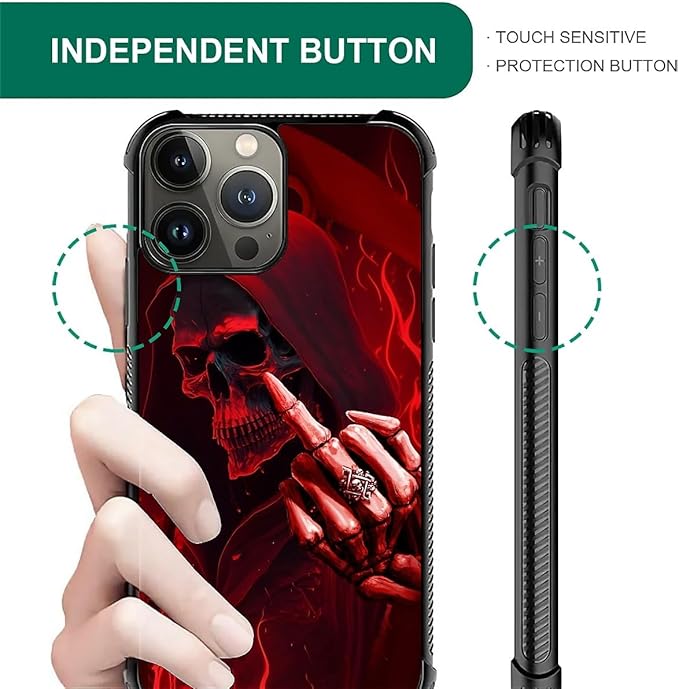 for iPhone 15 Pro Max Case, Gestures Funny Skull Pattern Graphic Design Girl Boy Soft Silicone Hard Acrylic Shock Protection for iPhone 15 Pro Max
