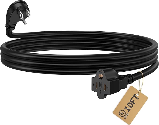 LUCKY TL Indoor Outdoor Extension Cord, 16/3 Gauge Black Short Extension Cord 10ft, Waterproof Flexible Case, Made in Pure Copper, 13A 1625W 16AWG SJTW, 3 Prong Heavy Duty Wire, UL