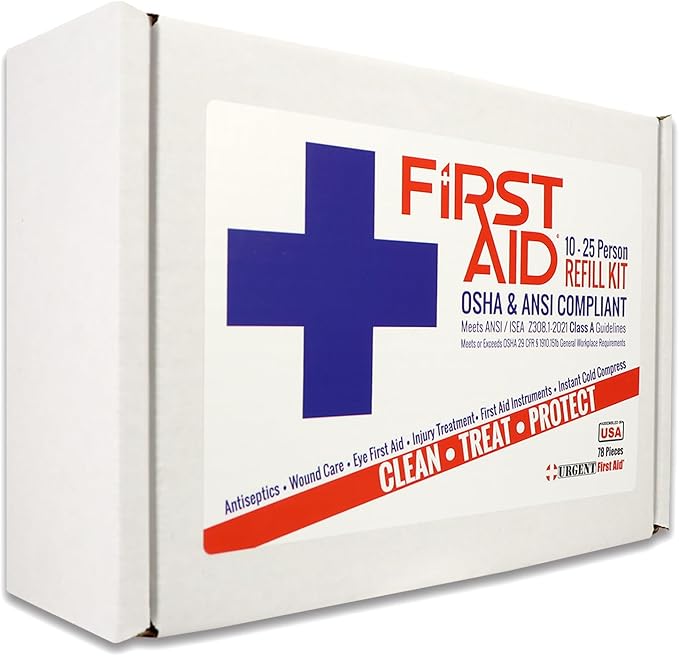 OSHA & ANSI First Aid Kit Refill/Upgrade, 25 Person, 78 Pieces, ANSI 2021 Class A for Office, Business, Home or car Boxes and cabinets: Fill Your kit or use to Upgrade to Current regulations