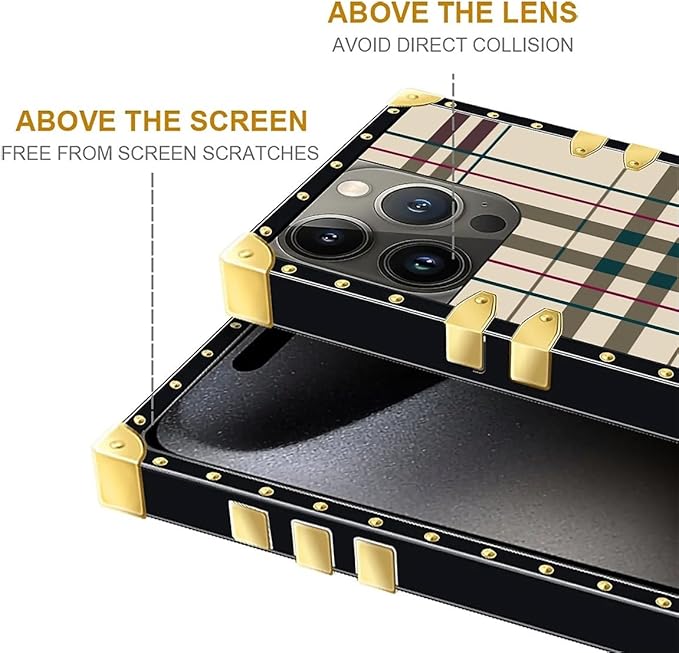 Compatible with iPhone 16 Pro Case, Black Red Beige Stripes Luxury Golden Decoration for Girl Women Soft TPU Shockproof Protective Hard PC Back