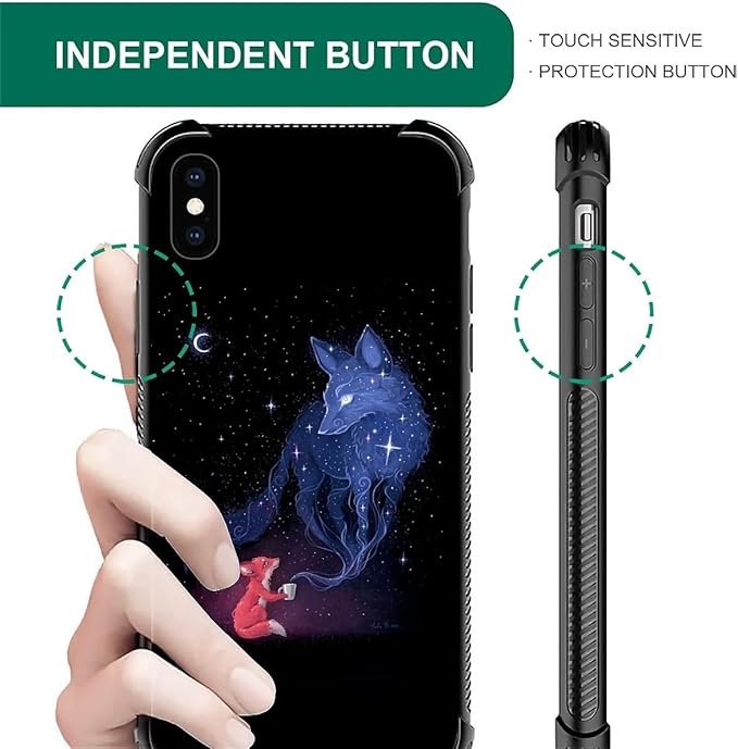 for iPhone Xs Max Case, Galaxy Fox Wolf Pattern Graphic Design Girl Boy Soft Silicone Hard Acrylic Shock Protection for iPhone Xs Max