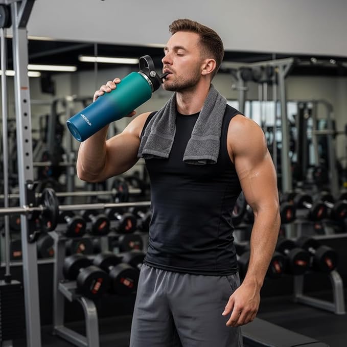 ABOTOCUP Insulated Water Bottle 32oz with Straw/Spout Lids, Stainless Steel Water Bottles Keep Cold 24h&Hot 12h, Metal Water Bottle with Straw that Fits in Cup Holder, Water Bottle Leak-proof,BPA Free