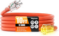 Outdoor Extension Cord 10 FT Waterproof, 12/3 Gauge Heavy Duty 3 Prong Power Cord with Lighted Indicator End, 15A 125V 1875W SJTW, ETL Listed, Great for Lawn/Garden/Home(Orange)