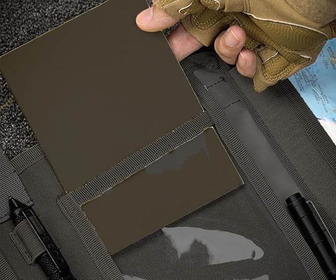 Tactical Map Case Multifunctional Map Pouch with Pen EDC Tool Holder Map Protector Foldable Map Storage Bag with Clear Window for Reading Map while Outdoors or Hiking (Khaki)