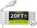 16/3 White Extension Cord 20 FT, Indoor Extension Cord for Laptops, Coffee Makers, Office Home Appliances, 3 Prong Resistant Cable Flexible, 13A 125V 1625W ETL Listed