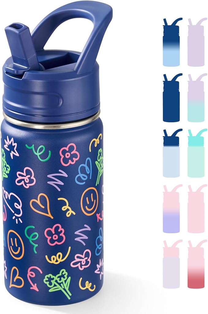 Fijinhom 12oz Water Bottle for School, Bottles with Straws, Stainless Steel Vacuum Insulated Water Bottle, Leak-Proof, BPA-Free, Graffiti