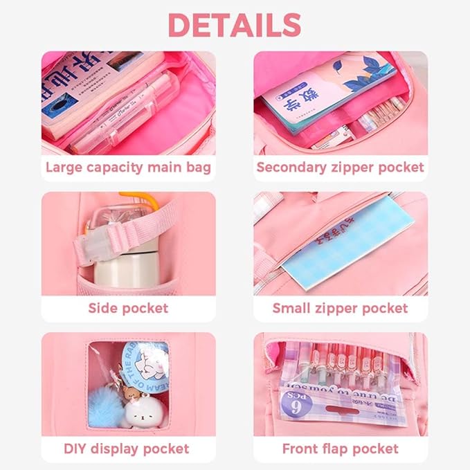 Cute Backpack for Teen Girls Kids Kawaii Bookbag Elementary Middle School Student Back Packs Aesthetic Travel Daypack Ages 6-8 8-10 10-12 (Blue,L)
