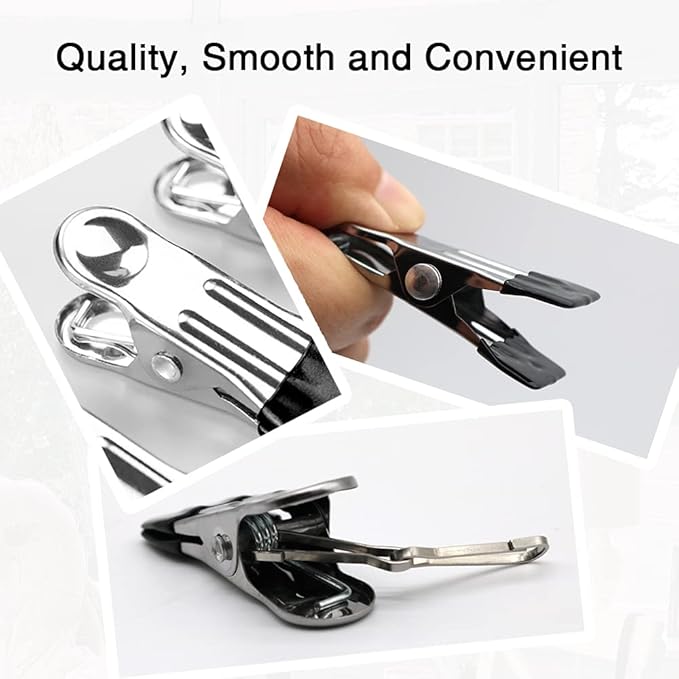 30PCS Small Clothes Pin with Hook for Easy Hanging, Stainless Steel Clothespins, Metal Laundry Grip Clips, Anti Rust, Multipurpose