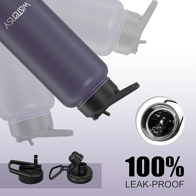 32oz Insulated Water Bottle (Cold for 48 Hrs),BPA Free&Leak Proof,Stainless Steel Water Flask,Water Jug with Straw Spout Lids for Gym,Hiking,Purple